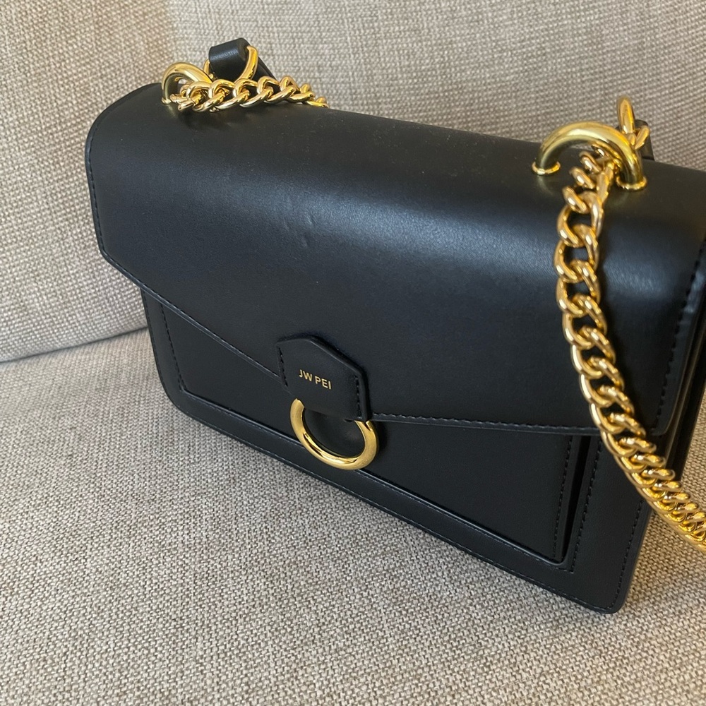 JW PEI Bag - Envelope Chain Crossbody - Black with Gold Hardware - Vegan Leather - Picture 4 of 15
